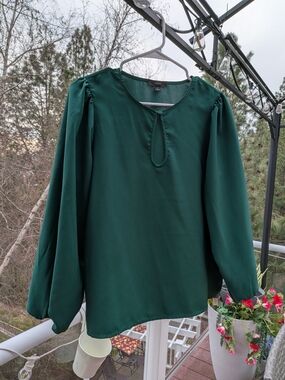 J. Crew Forest Green Long Sleeve Keyhole Blouse